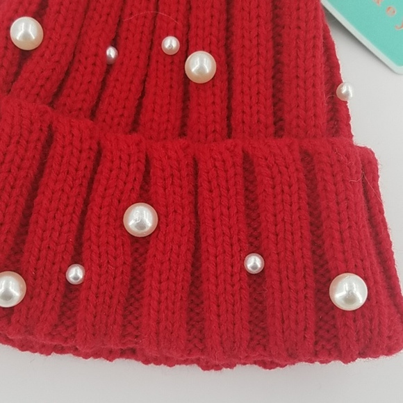 Chunky Knit Pearl Detail Faux Fur Pom Beanie - Picture 2 of 3
